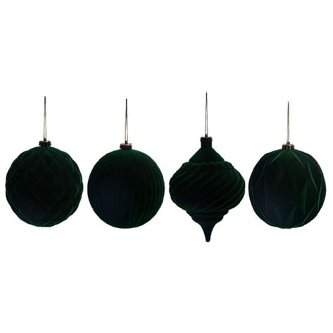 Set 4 Ornamentos de Terciopelo Verde
