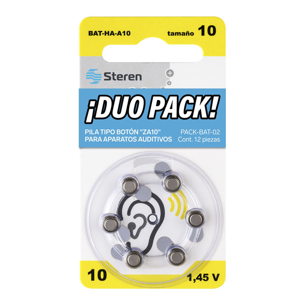 Pilas Tipo Bot&oacute;n para Aparatos Auditivos 2 Pack Modelo ZA10 Steren image number 1