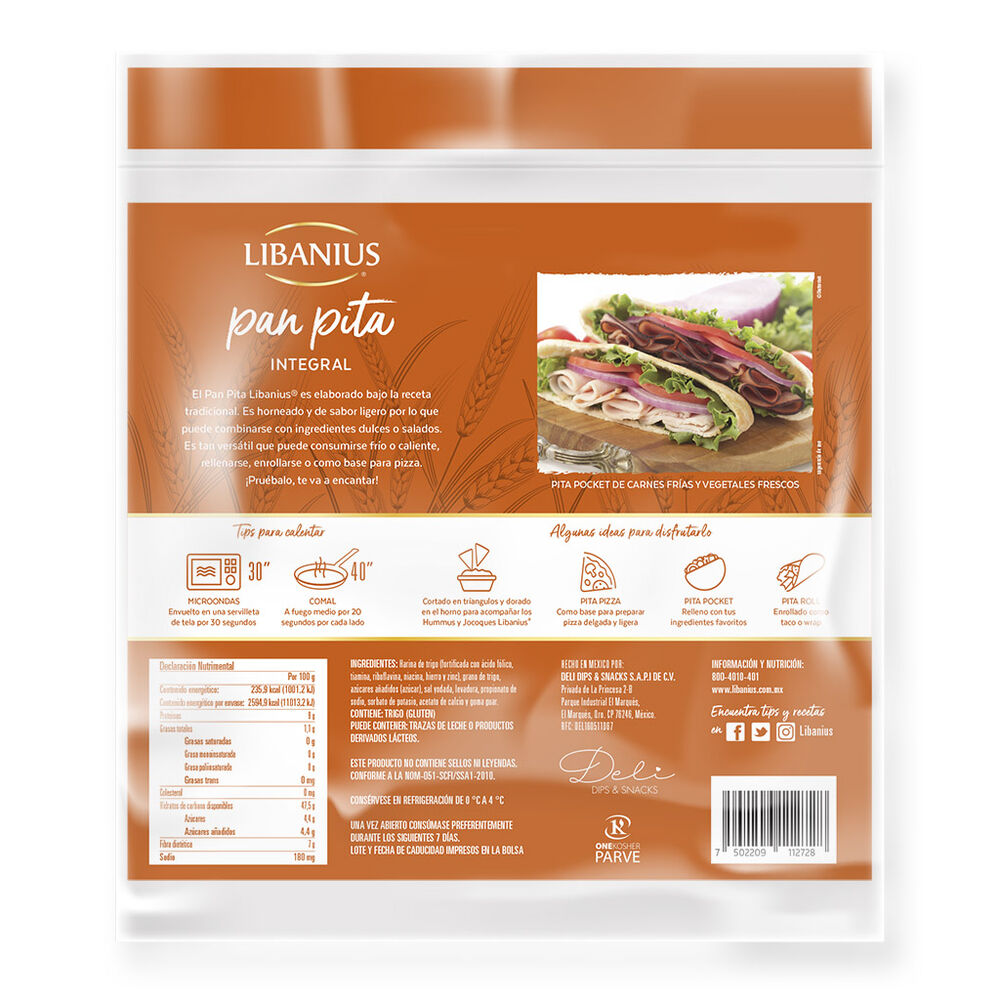 Pan Pita Integral Libanius 1.1 Kg image number 1