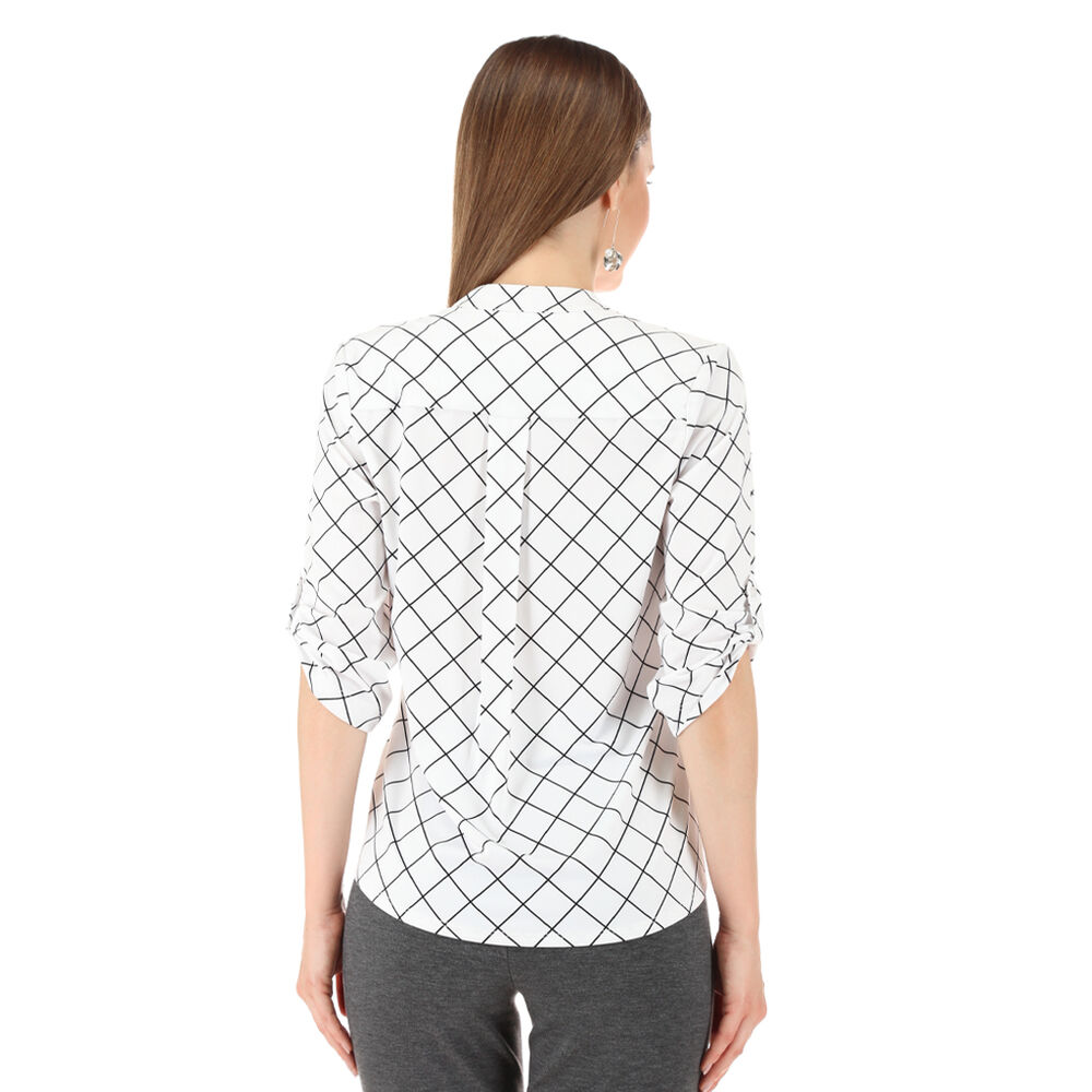 Blusa manga 3/4 con cuadros blanco talla CH Nine West image number 1
