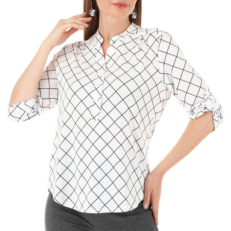 Blusa manga 3/4 con cuadros blanco talla CH Nine West