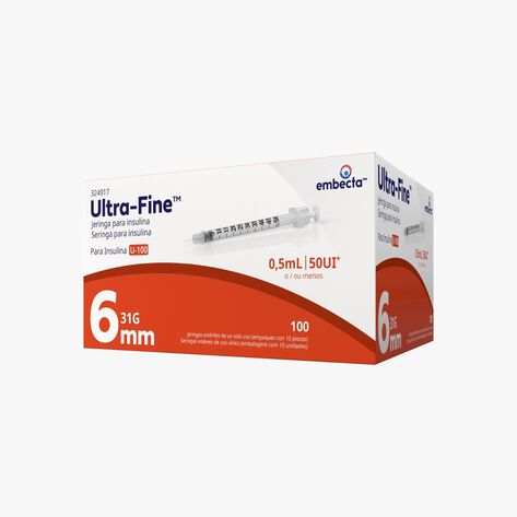 Jeringa Para Insulina Bd Ultra-Fine  0,5mLx31Gx6mm C/100 Pzas