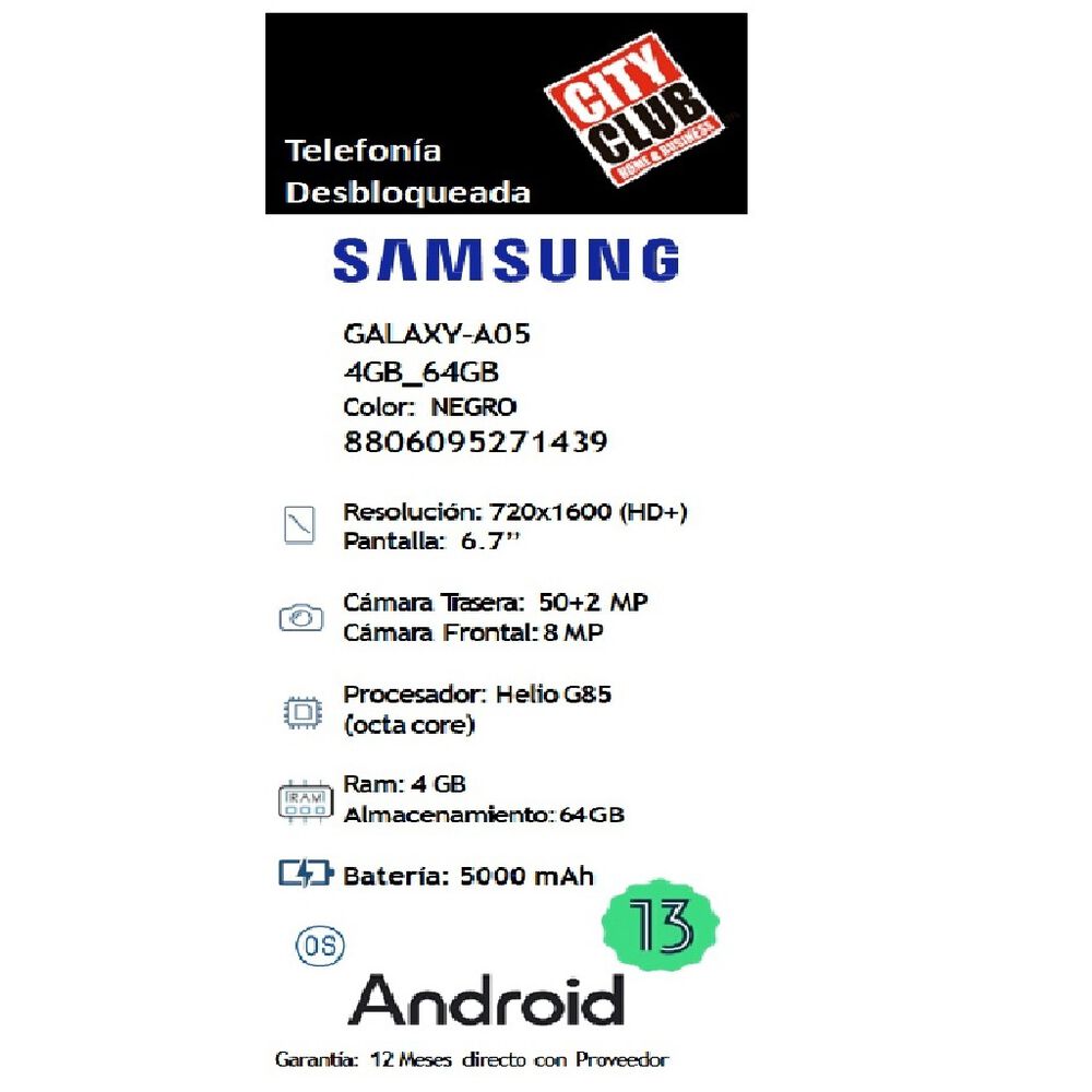 Samsung Galaxy A05 4+64GB Negro image number 6