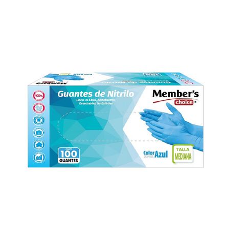 Guante de Nitrilo Member&acute;s Choice Azul Med 100 piezas