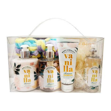 Set Corporal con Crema, Loci&oacute;n, Jabones Aroma Vanilla y Accesorios Body & Beauty 6 pz