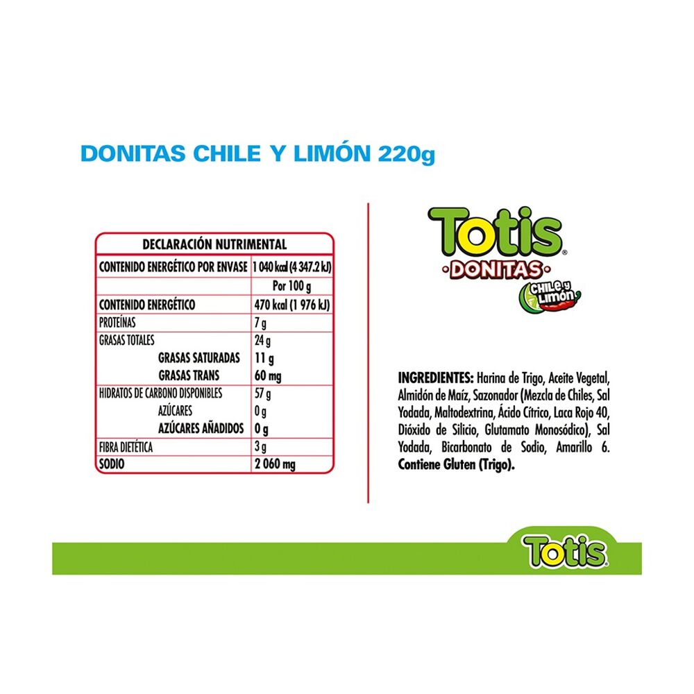 Botana Donitas Chile y Lim&oacute;n Totis 220 g image number 2