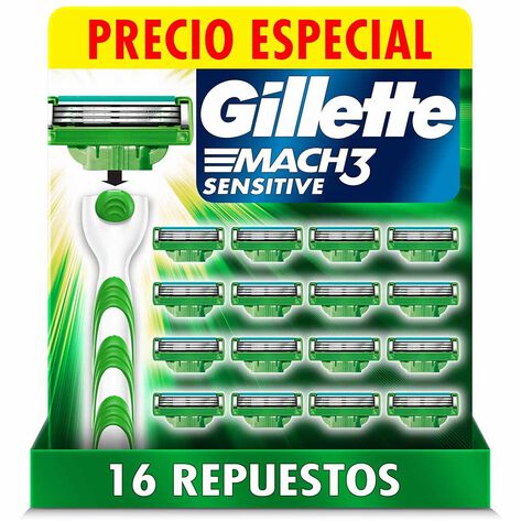 Cartuchos Mach 3 Sensitive Gillette 16 pzas