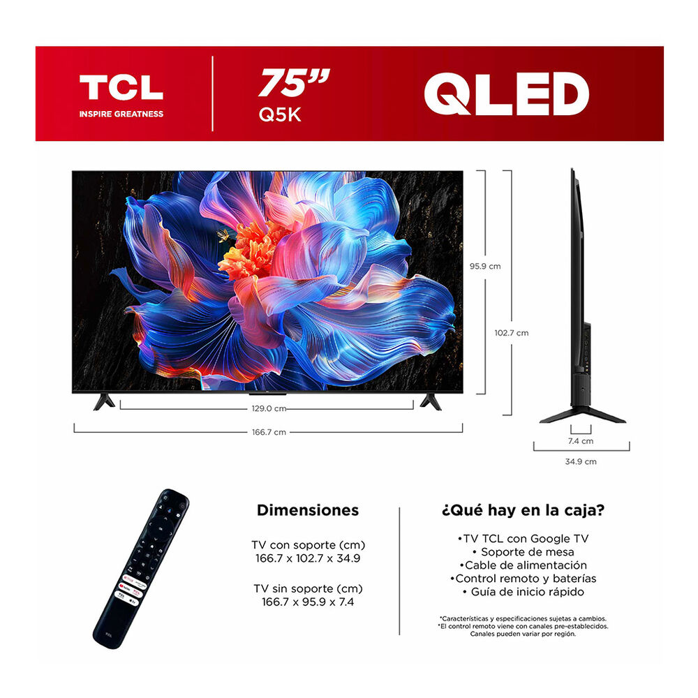 Pantalla TCL 75 Pulgadas 4K QLED Google TV 75Q5K image number 2
