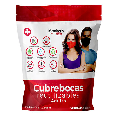 MEMBERS CHOICE SET CUBREBOCAS TRICAPA ADULTO  1   /5  P