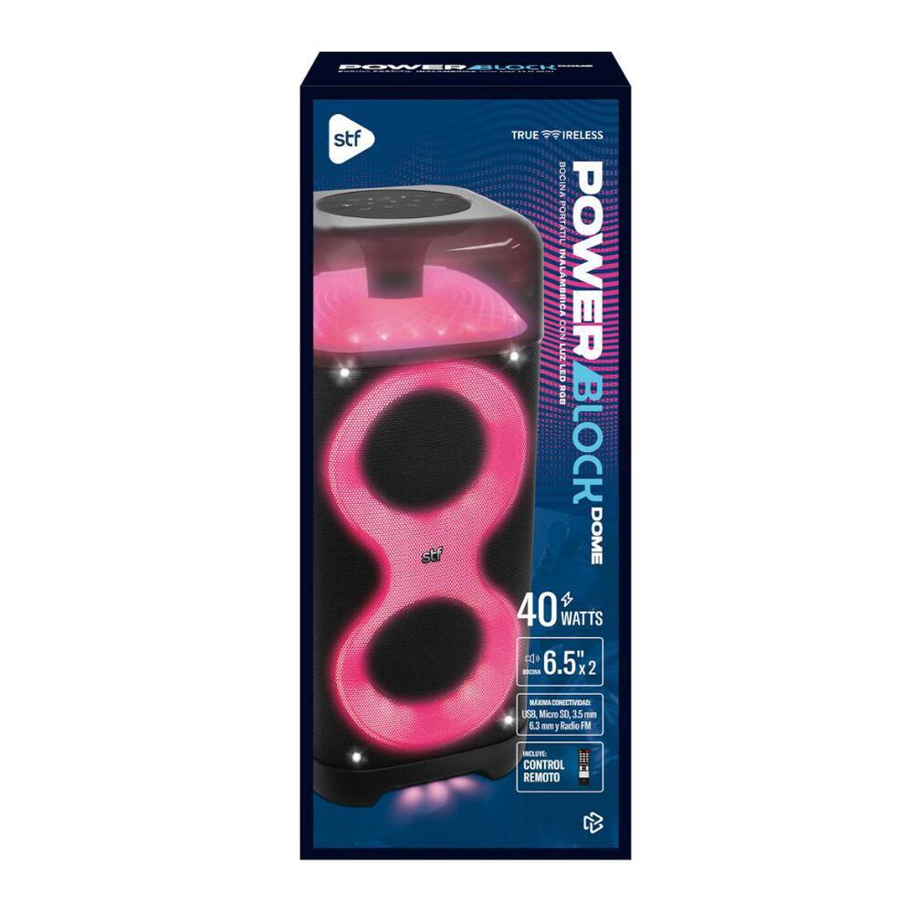 Bocina Inal&aacute;mbrica Port&aacute;til  STF Power Block Dome con Luz Led  RGB image number 4