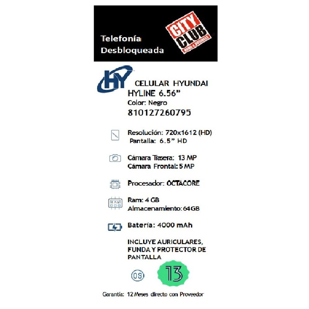 Celular HYUNDAI Hyline 6.5&rdquo; 4+64GB Negro image number 4