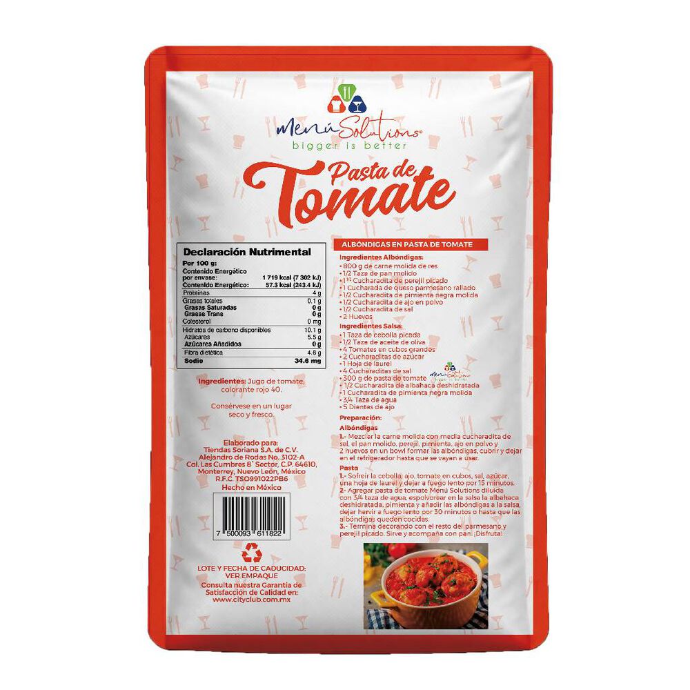 Pasta de Tomate Bolsa Men&uacute; Solutions 3 Kg image number 1