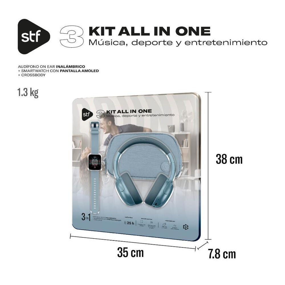 Combo 3 en 1 Aud&iacute;fonos Inal&aacute;mbricos + Smartwatch + Crossbody STF Azul image number 3