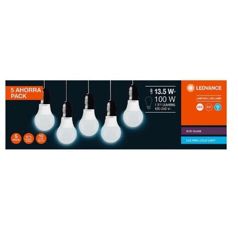 Foco LED Luz Fr&iacute;a 13W 5 Piezas