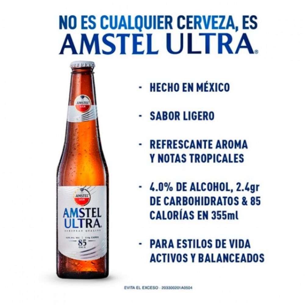 Cerveza Ultra Amstel 6 Pack en Botella de 355ml image number 2