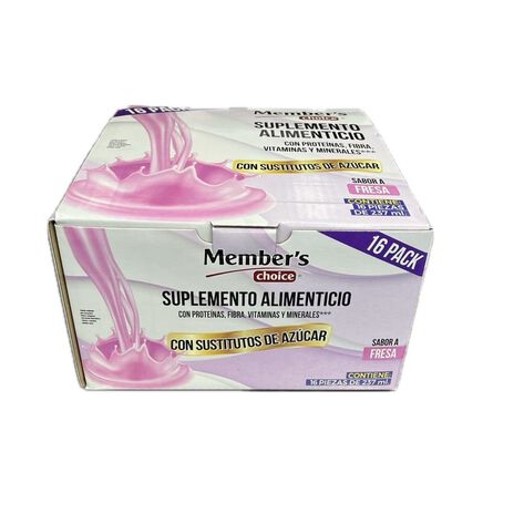 Suplemento alimenticio Member&acute;s Choice sin azucar Fresa 237ml 16 Pack