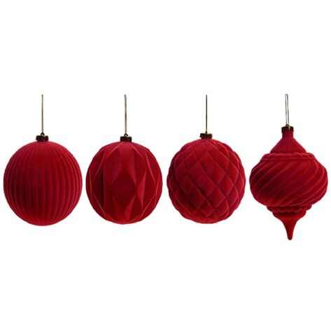 Set 4 Ornamentos de Terciopelo Rojo