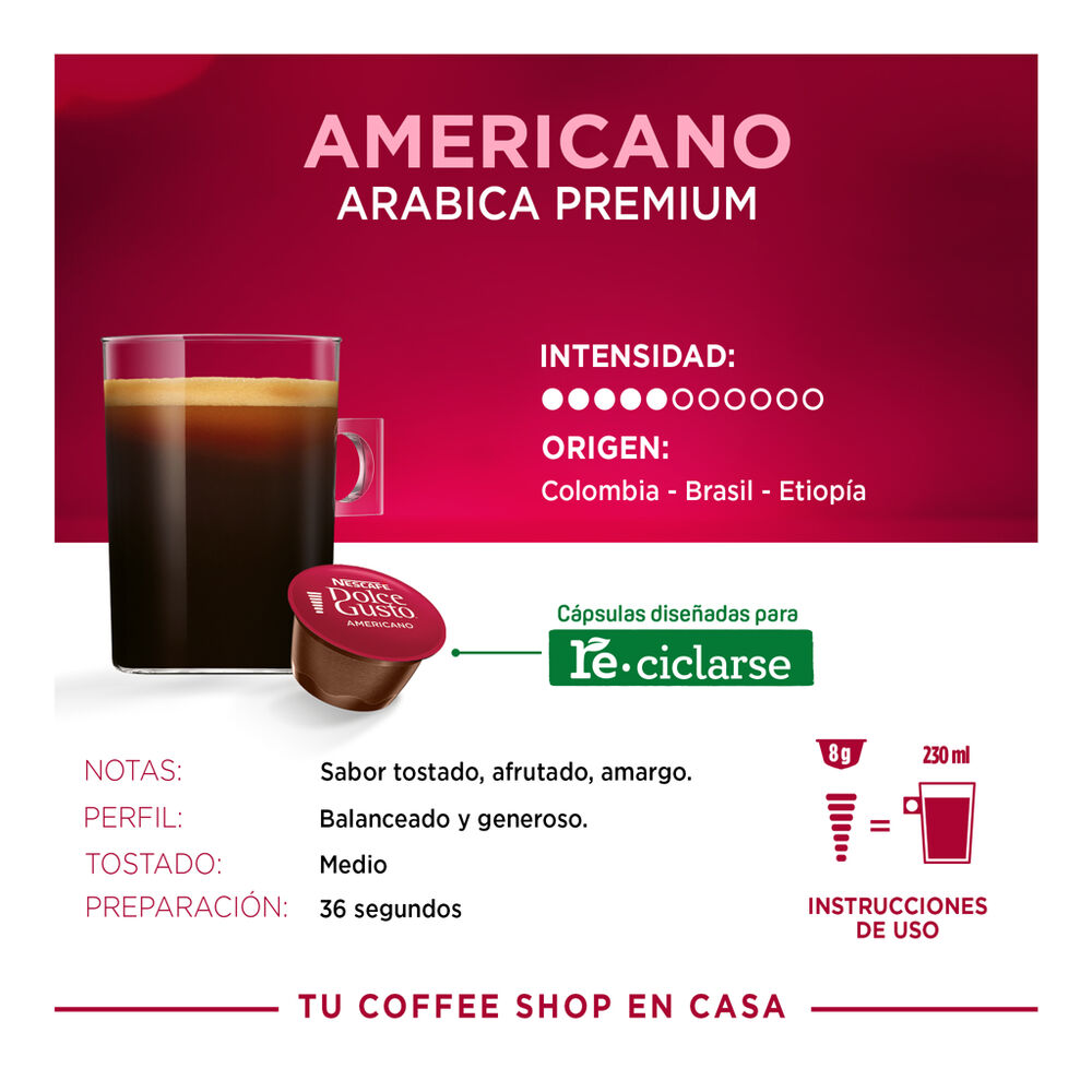 C&aacute;psulas para Caf&eacute; Americano Nescaf&eacute; Dolce Gusto 48 pzas image number 6
