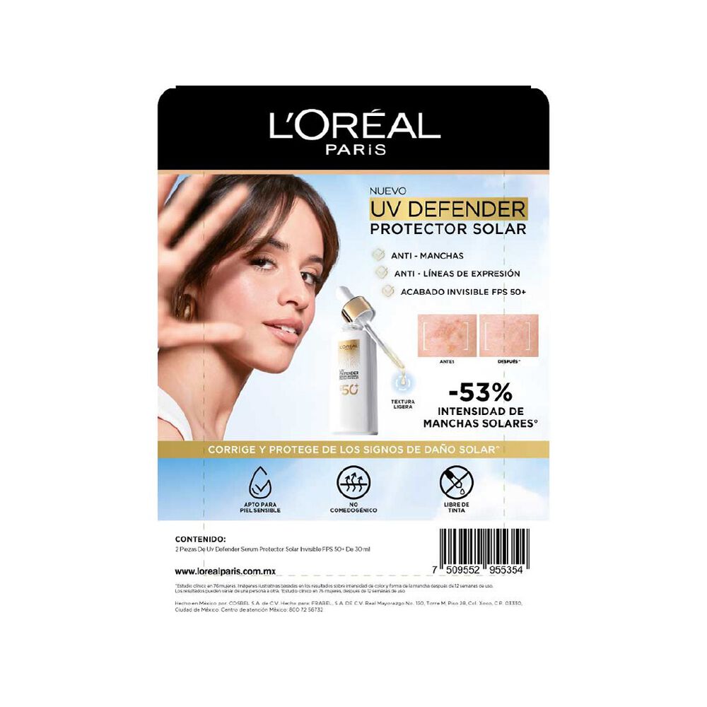 Protector Solar S&eacute;rum UV FPS 50+ Loreal 2/30 ml image number 1