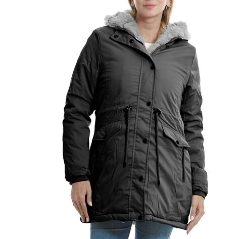 Chamarra Larga con Gorro Negro talla G Ann Miller