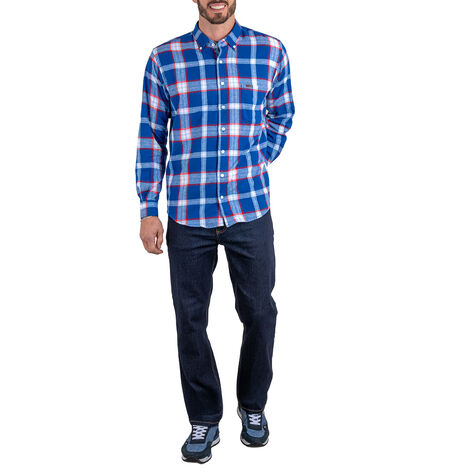 Camisa de Franela Manga Larga Cuadros Azul M Lee