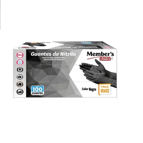Guante de Nitrilo Member&acute;s Choice Negro Gde 100 piezas
