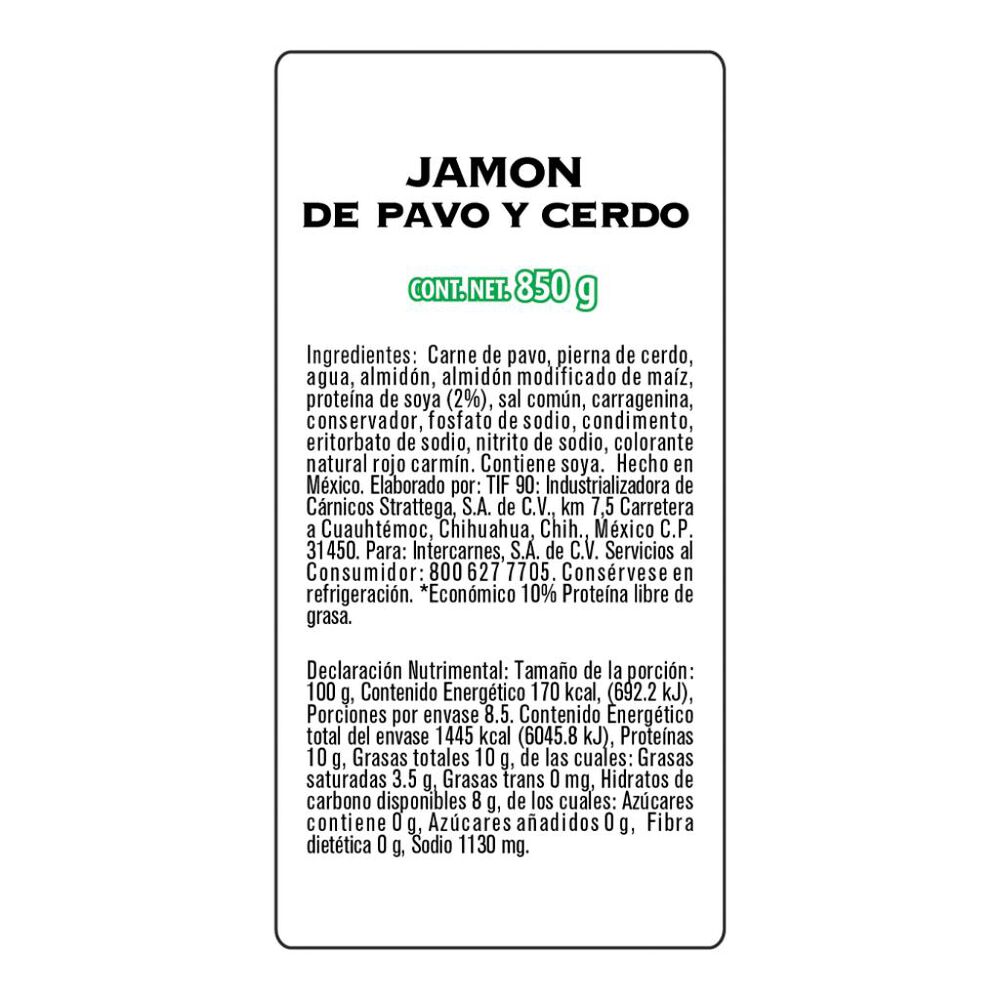 JAM&Oacute;N COCIDO REBANADO BAFAR 850 GR image number 1