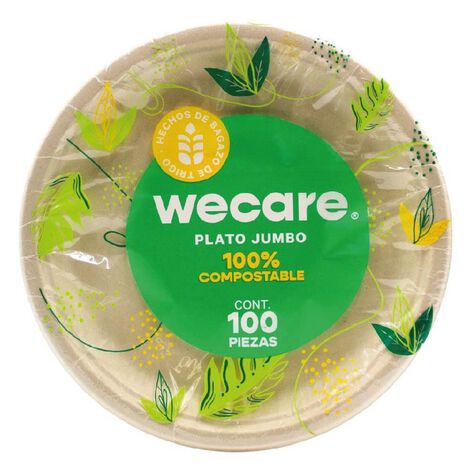 Plato Liso Jumbo Compostable WeCare 100 pzas