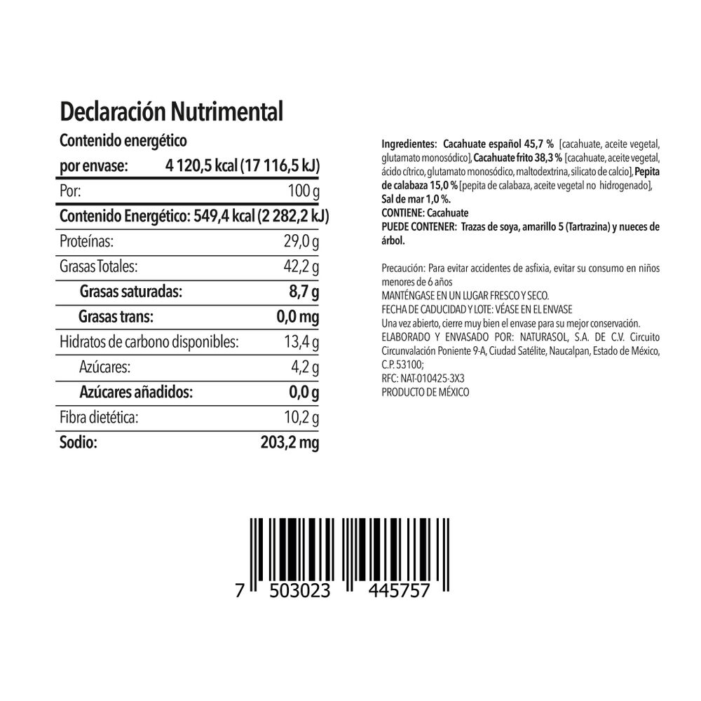 Cacahuate Salado con Pepita Naturasol 750 g image number 2