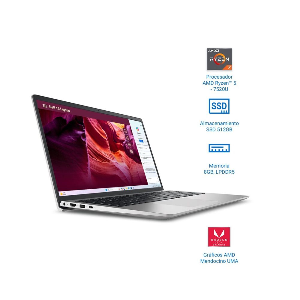 LAPTOP DELL 15.6&rdquo; FHD AMD R5-7520U 8G/512G W11 image number 1