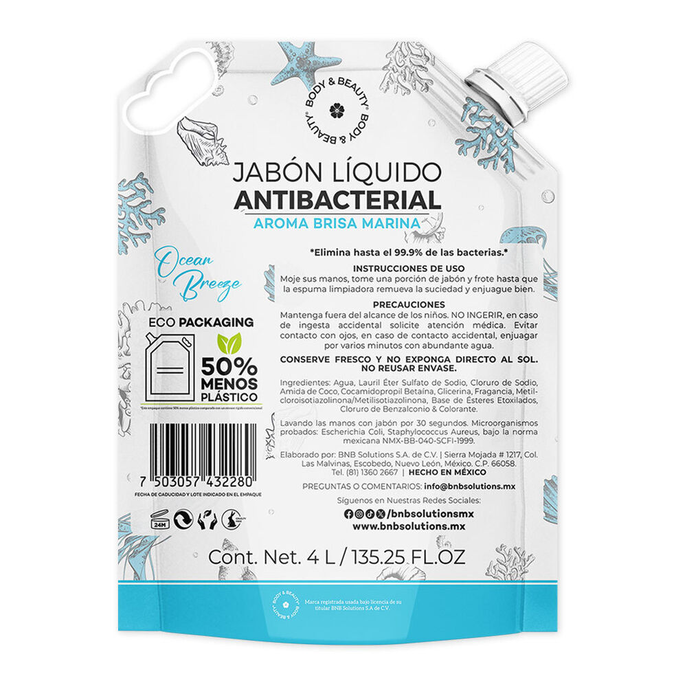Jab&oacute;n L&iacute;quido Antibacterial Aroma Brisa Marina 4 L image number 1