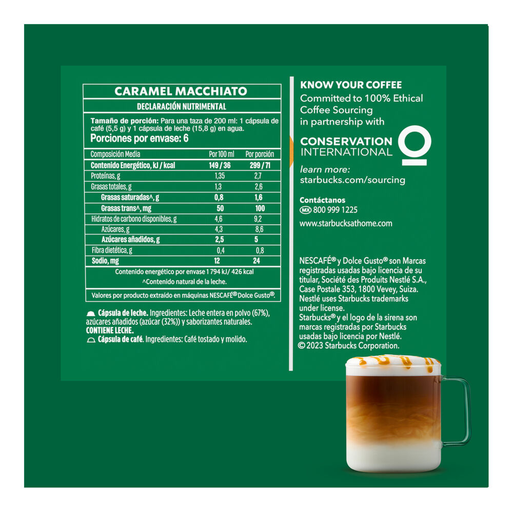 Caf&eacute; en C&aacute;psula Starbucks by Nescaf&eacute; Dolce Gusto Caramel Macchiato 12 C&aacute;psulas image number 5