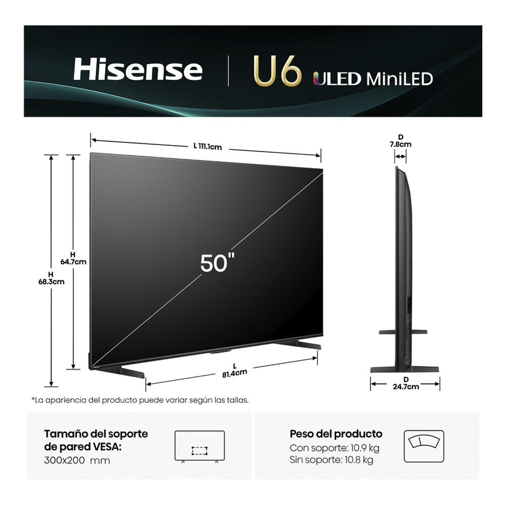 Pantalla 50" Hisense MiniLED VIDAA Smart TV 50U6QV image number 2