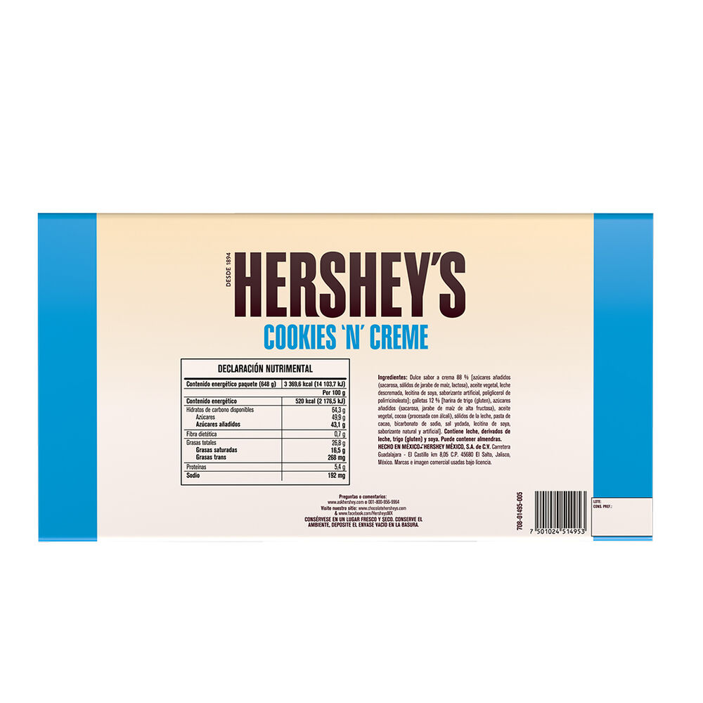 Chocolate Barras Cookies N Creme Hershey's 24/27 g image number 1