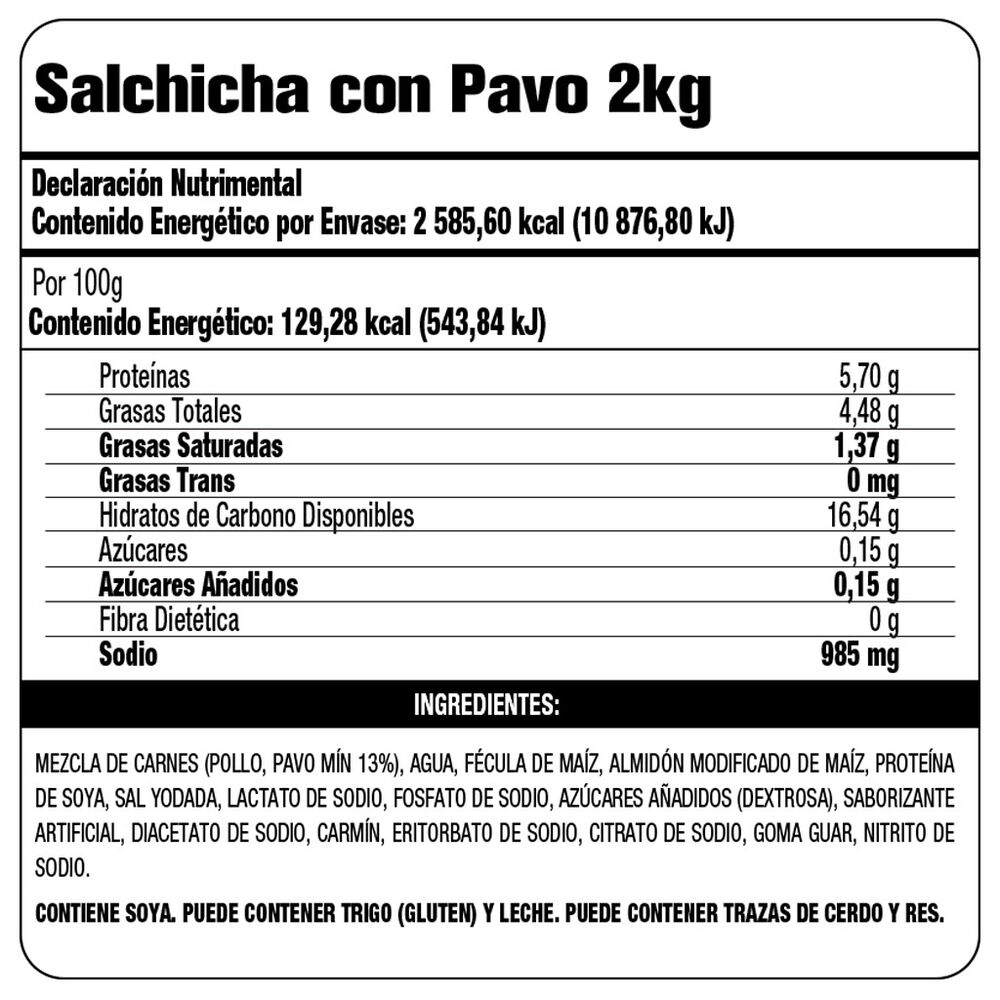 Salchicha de Pavo Hotdogkera Alys 2kg image number 1