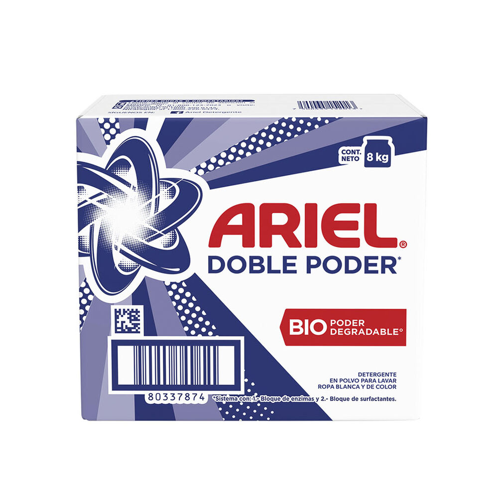 Detergente en Polvo Doble Poder Ariel 8 Kg