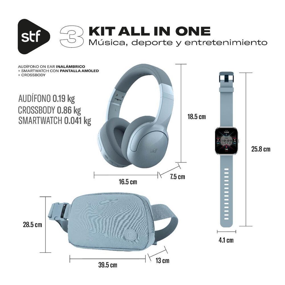 Combo 3 en 1 Aud&iacute;fonos Inal&aacute;mbricos + Smartwatch + Crossbody STF Azul image number 4