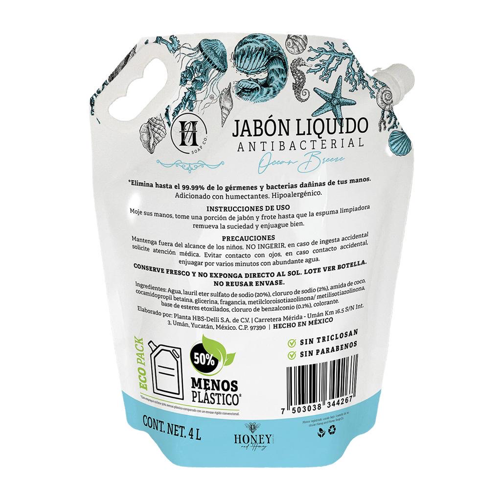 Jab&oacute;n Antibacterial Honey Aroma Brisa Marina Pouch 4 L image number 1