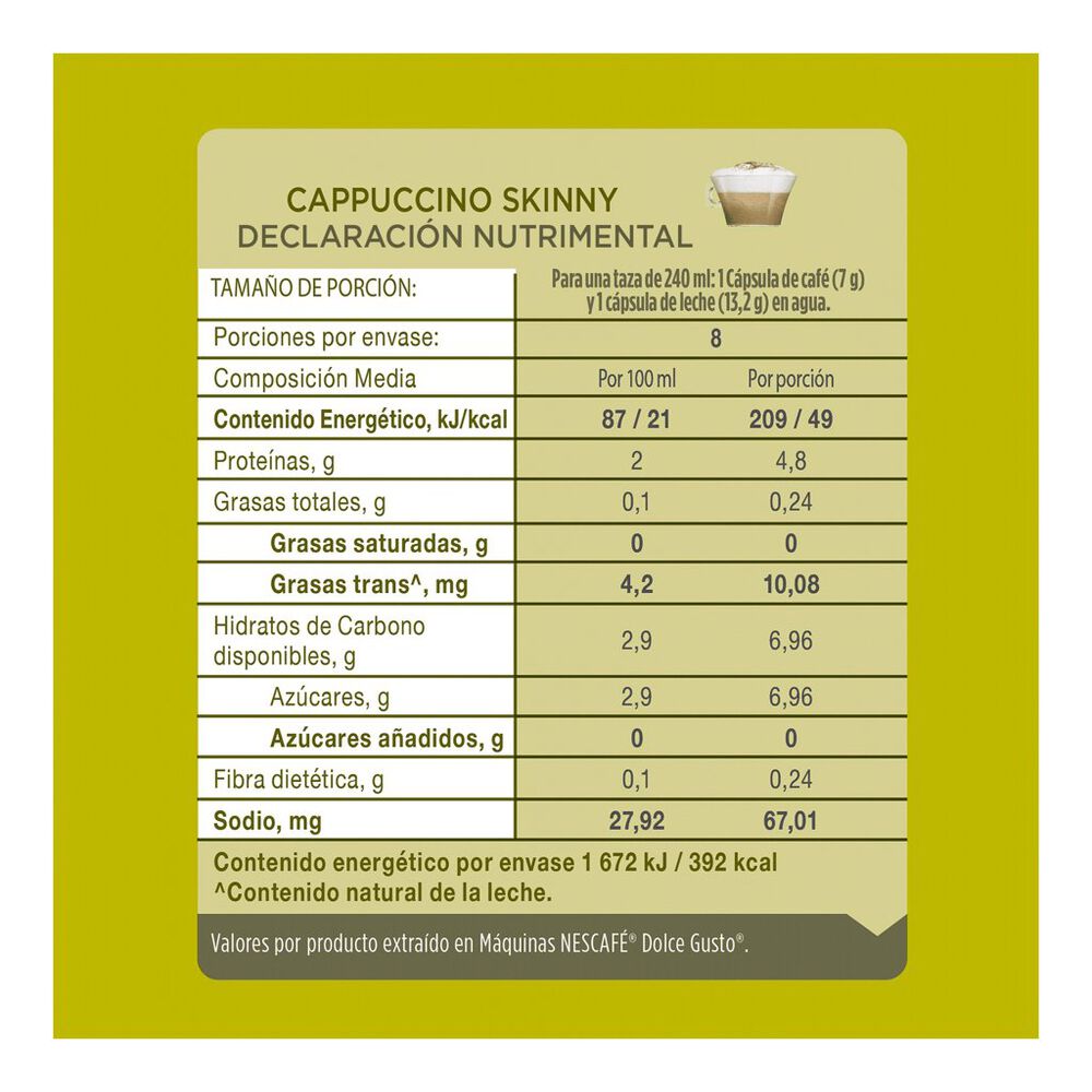 Cápsulas para Café Cappuccino Skinny Nescafé Dolce Gusto 48 pzas image number 8