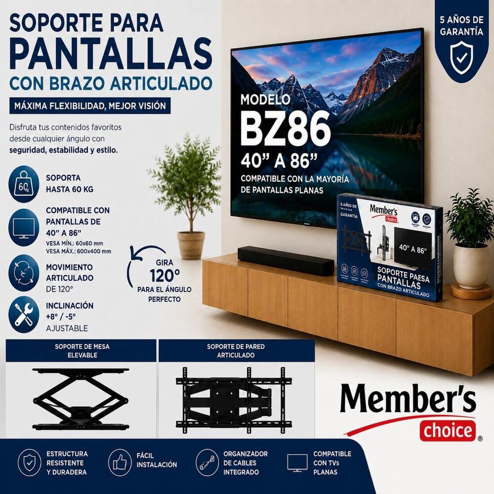 Soporte Articulado Inclinable 40&rdquo; a 86&rdquo; Member's Choice image number 1