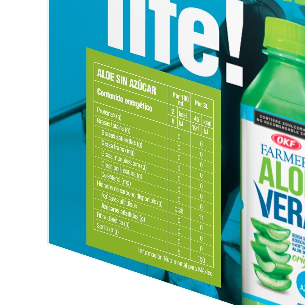 Bebida de Aloe Vera Sin az&uacute;car  OKF 6/500 ml image number 2