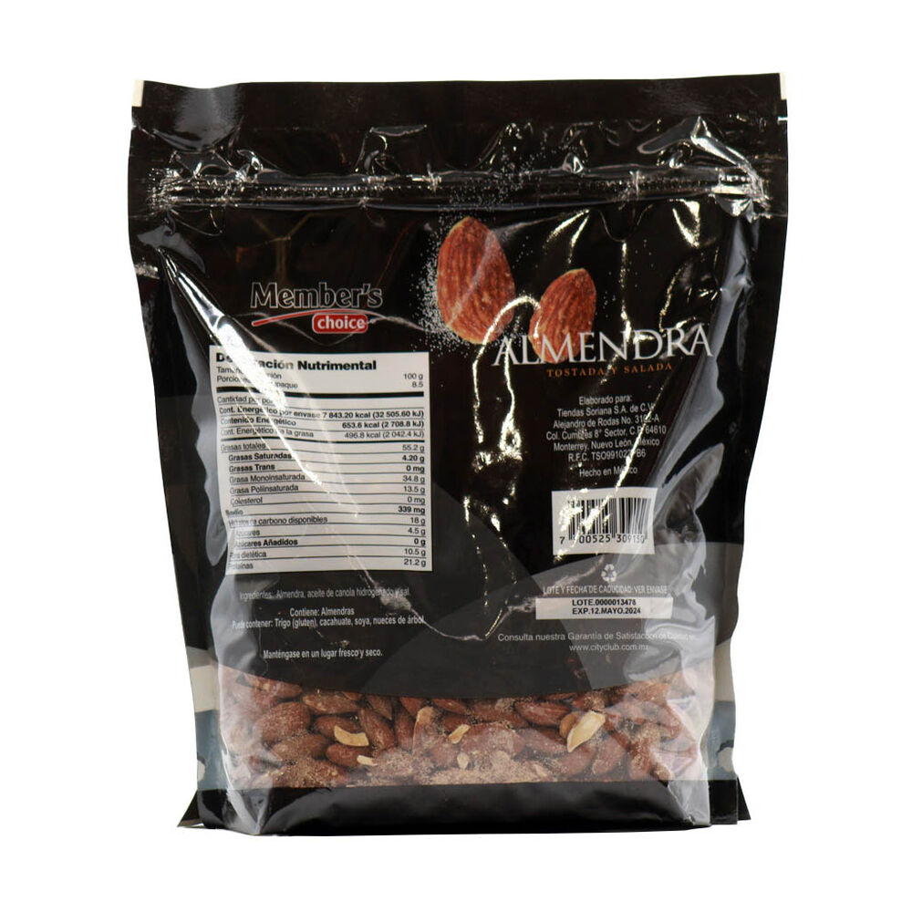 Almendra Tostada con Sal Member's Choice 850 g image number 2