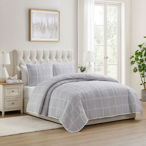 Set Quilt Matelasse Queen Grey Dream Home