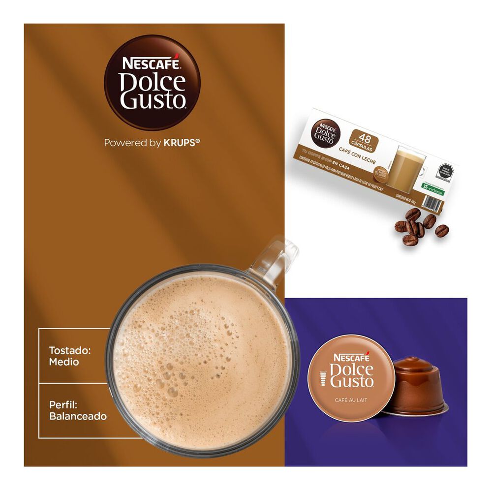 C&aacute;psulas Caf&eacute; con Leche Nescaf&eacute; Dolce Gusto 48 Piezas image number 5