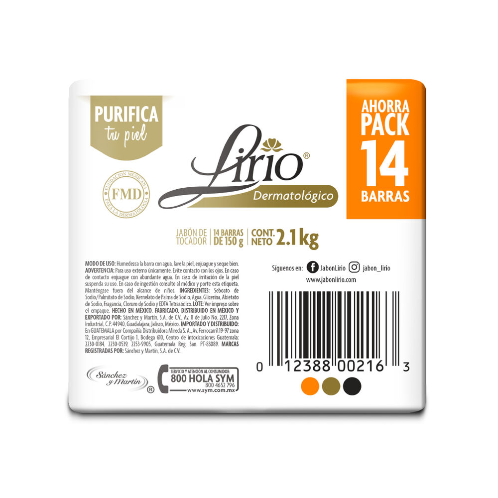 Jab&oacute;n Dermatol&oacute;gico Lirio 14/150 g image number 1