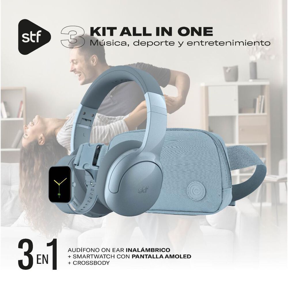 Combo 3 en 1 Aud&iacute;fonos Inal&aacute;mbricos + Smartwatch + Crossbody STF Azul image number 1