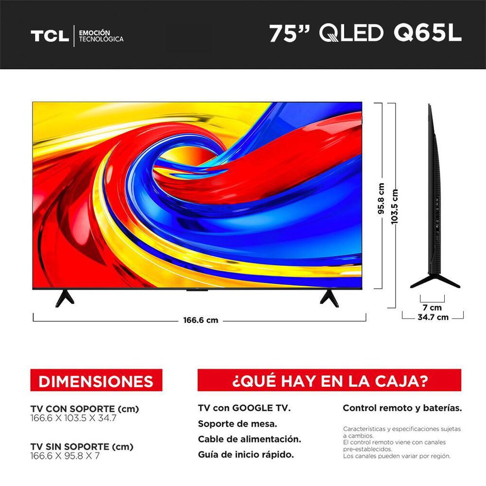 Pantalla 75" TCL QLED 4K UHD Google TV 75Q65L image number 4