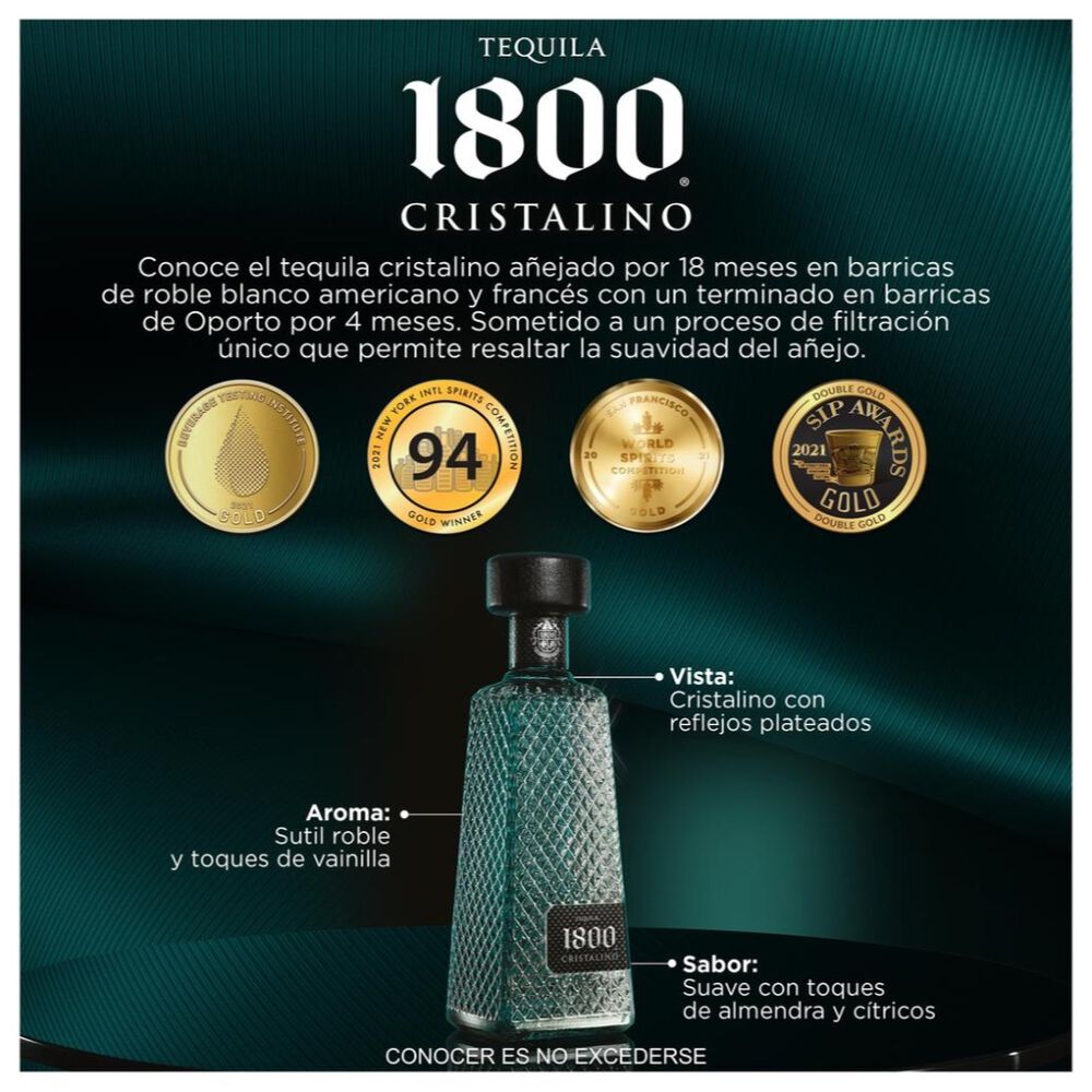 Tequila 1800 Cristalino Añejo 700 ml image number 3