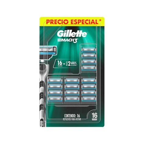 Cartuchos Mach 3 Regular Gillette 16 pzas
