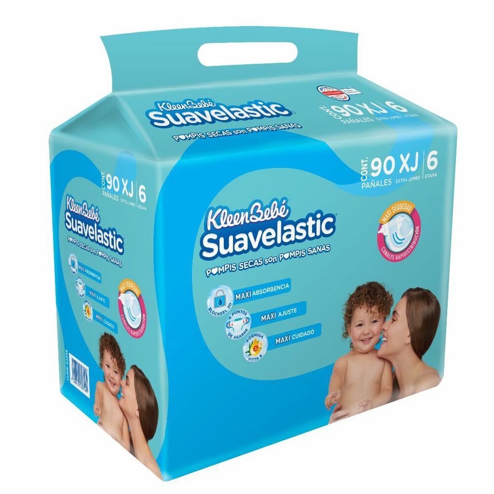 Pa&ntilde;al Extra Jumbo KleenBeb&eacute; Suavelastic 90 pzas image number 2